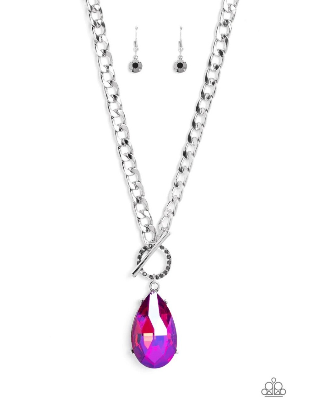 Edgy Exaggeration Necklace with Pink UV Shimmer Teardrop Pendant - Picture 1 of 6